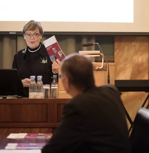 Professor Liselotte Højgaard, Chair of the DNRF. The DNRF Annual Meeting 2018 at The Royal Danish Academy for Sciences and Letters (Photo: Mikkel Østergaard)