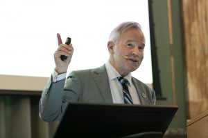 Ole Petter Ottersen, president of the Karolinska Institute in Sweden, speaking at the DNRF Annual Meeting 2019. 