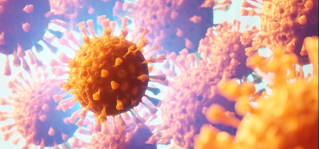3D Image of three Flu Coronavirus Covid-19 concepts background. Concept with disease cell as a 3D renderer.